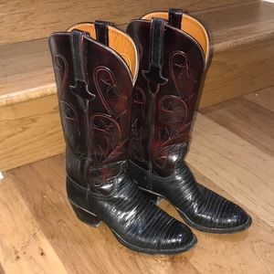 Lucchese Black Cherry Lizard Boots